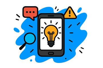 Aufkleber - Smartphone displaying a light bulb symbolizing ideas and communication in a bright digital illustration