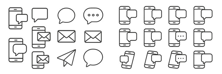 Fototapete - Various communication symbols highlighting messaging and interaction through mobile devices and text formats