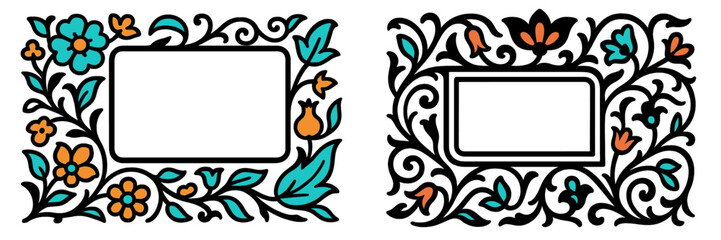 Aufkleber - Colorful floral decorative frames designed for creative projects and invitations in graphic design