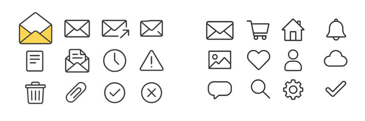 Fototapete - Collection of diverse icons representing messaging, notifications, and tasks for digital communication