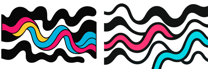 Aufkleber - Bright and bold abstract design featuring colorful wavy patterns against a contrasting background in a contemporary art style