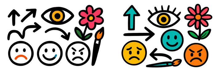 Poster - Emotional expression and creativity represented through various symbols and colors in art design