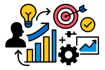 Poster - Business growth concepts with charts and icons illustrating success and innovation strategies
