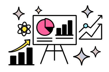Leinwandbilder - Graphs, charts, and symbols showcasing data analysis and performance trends in a modern business setting
