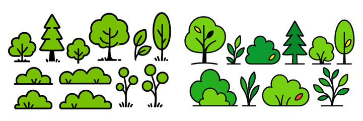 Poster - Various types of green trees and bushes displayed in a simple vector art design