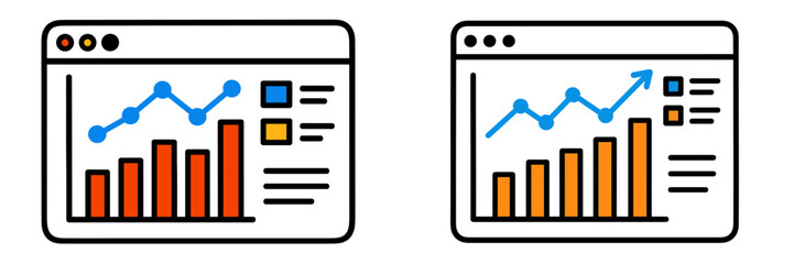 Leinwandbilder - Graphs showing data trends over time in a business analysis context with colorful visual elements