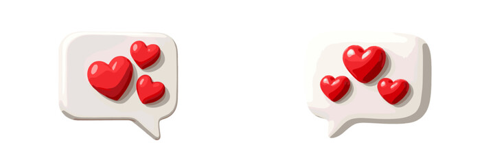 Fototapete - Three red hearts in speech bubbles connected to a message of love for digital communication