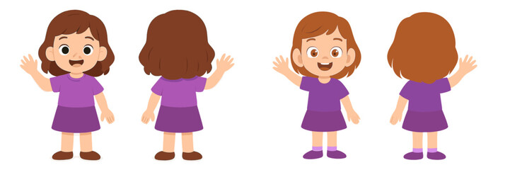 Aufkleber - Cheerful young girl waving with different views in a playful design