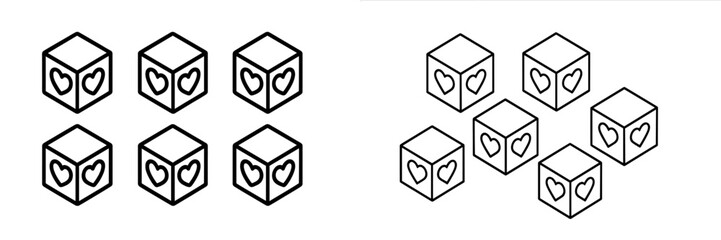 Aufkleber - Outline of heart-themed cubes arranged in two separate groups on a white background