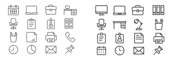 Leinwandbilder - Collection of office icons representing various items and activities relevant for workplace organization and productivity