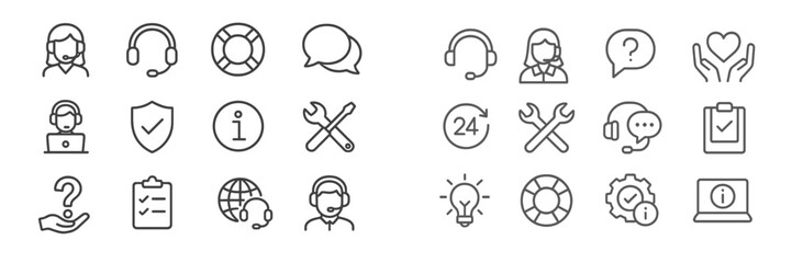 Leinwandbilder - Support icons representing customer service and assistance in various communication methods and tools in a minimalist style