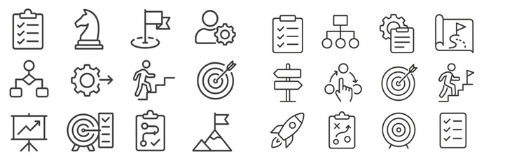 Poster - Icons representing various business management and strategy concepts, including goals, planning, and teamwork