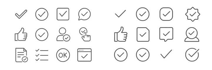 Fototapete - Collection of checkmark icons showcasing approval and confirmation symbols in various designs for digital use