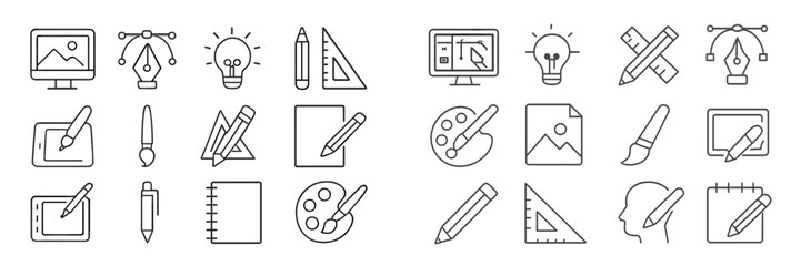 Aufkleber - Collection of icons representing various design tools and creative activities in a minimalist style layout