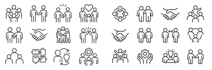 Poster - Symbols representing cooperation, teamwork, and collaboration in various forms and activities, ideal for illustrating partnership concepts