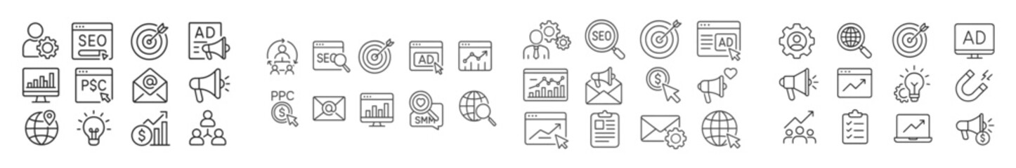 Poster - Marketing and advertising symbols representing strategies and analytics for digital campaigns in a business setting