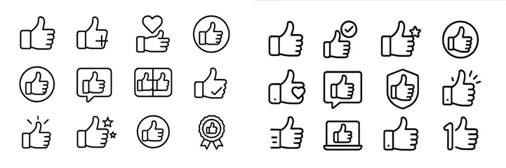 Aufkleber - Collection of hand-drawn thumbs up icons in various styles and designs showcasing approval and positivity