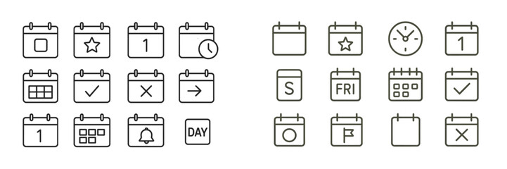 Poster - Calendar icons representing various days, times, and activities in a minimalistic design