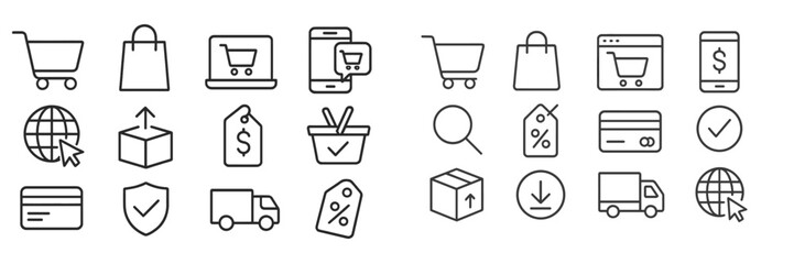 Aufkleber - Line art icons representing online shopping and e-commerce activities for digital platforms and marketing strategies
