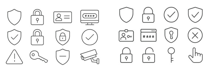 Aufkleber - Icons representing cybersecurity concepts including shields, locks, and keys seen in a clean, minimalistic design on a white background