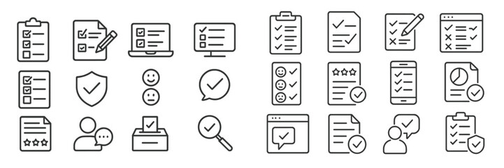 Leinwandbilder - Collection of various checklist and form icons suitable for tasks and evaluations organized in a grid layout