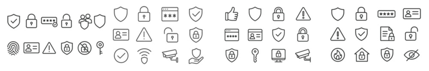 Aufkleber - Collection of security and privacy icons depicting various protection symbols and technology elements in a digital format