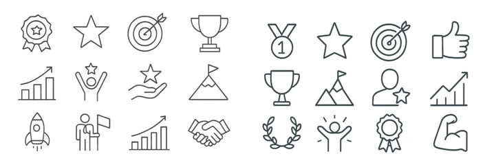 Poster - Icons representing achievements and success, illustrating various symbols like trophies, stars, and growth metrics