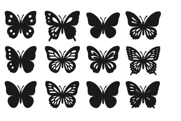 Aufkleber - Collection of black butterfly silhouettes arranged in a grid pattern for design purposes