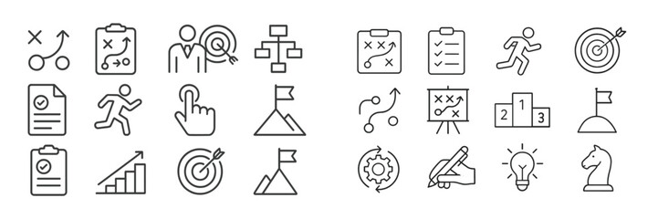 Poster - Strategy icons depicting planning, tracking progress, and goal setting in a business environment