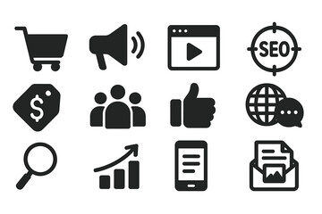 Aufkleber - Various icons representing marketing and online business concepts displayed on a user interface