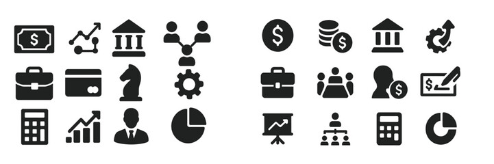 Aufkleber - Various business and finance icons illustrating concepts of money, analysis, and teamwork