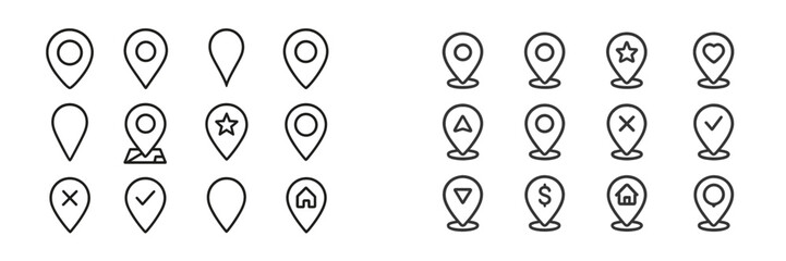 Fototapete - Collection of diverse map pin icons designed for various location markers used in navigation and mapping applications