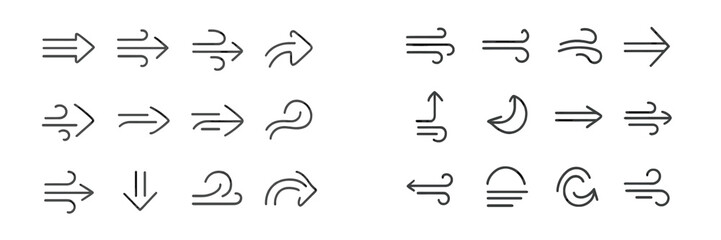 Leinwandbilder - Collection of wind direction and flow symbols illustrating various patterns and movements in design and signage contexts