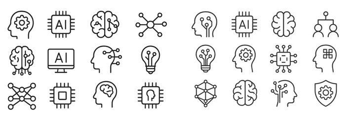 Aufkleber - Collection of simple line icons representing artificial intelligence concepts and technology integration