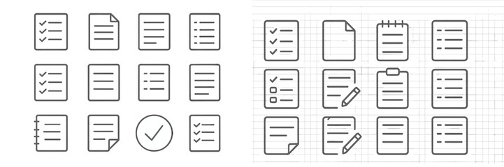 Leinwandbilder - Various checklist icons displayed in a grid format showcasing different styles and designs for organizing tasks and notes efficiently