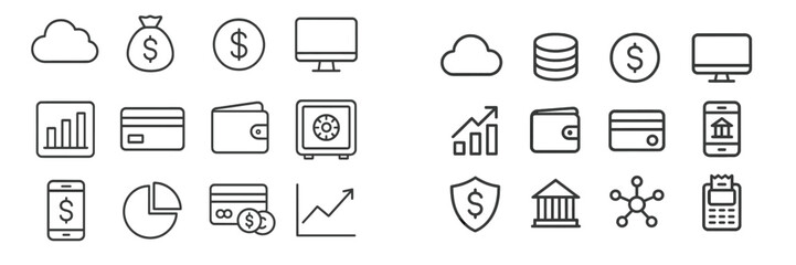 Aufkleber - Financial icons collection showcasing various aspects of banking and investment in a minimalist style