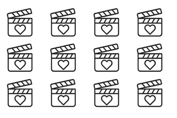 Aufkleber - Film clapperboard icons with heart symbol arranged in a grid pattern on a white background for creative projects