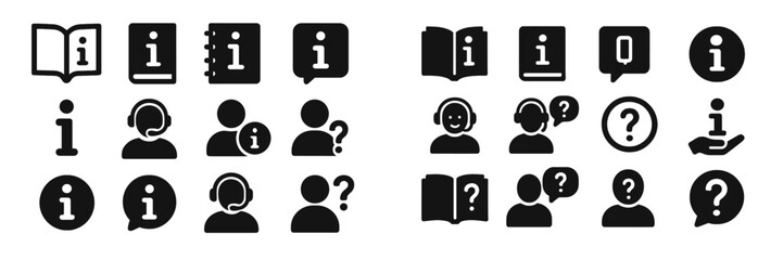 Aufkleber - Various icons representing information and support services in a simple, modern design suitable for digital applications