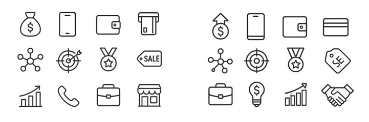 Aufkleber - Collection of business and finance icons depicting various concepts and activities commonly associated with economics and transactions