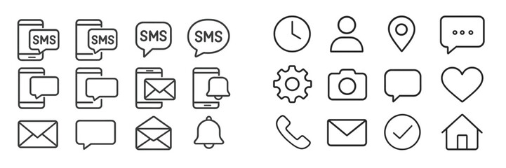 Fototapete - Collection of communication icons showcasing messaging, alerts, and notifications in a clear and modern design