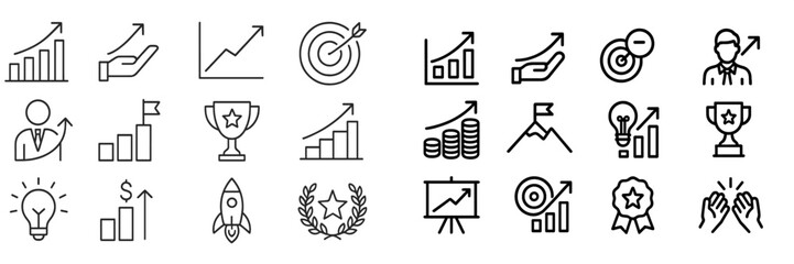 Poster - Visual representation of growth and success symbols featuring charts, trophies, and innovative ideas