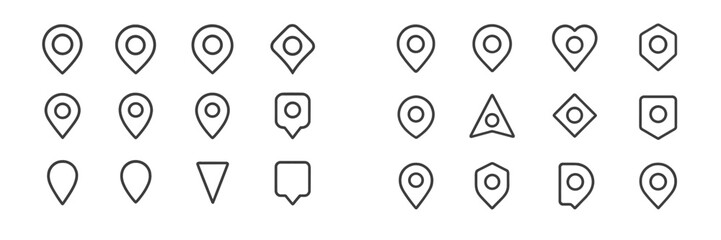 Aufkleber - Collection of location markers in various shapes and designs for navigation and mapping purposes presented on a white background
