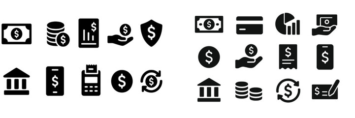 Aufkleber - Discussion of financial transactions featuring various monetary symbols and banking icons
