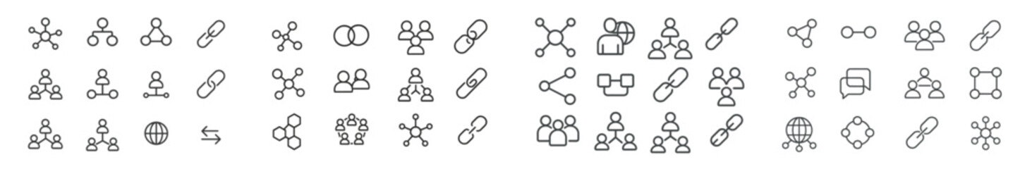Fototapete - Collection of minimalistic icons representing social connections and networking elements in black and white design
