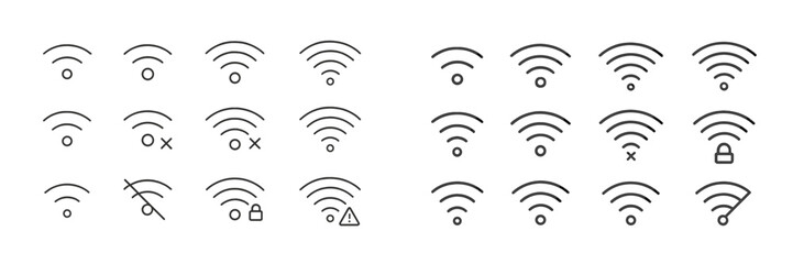 Leinwandbilder - Different symbols representing Wi-Fi status and connectivity issues in a minimalist design layout