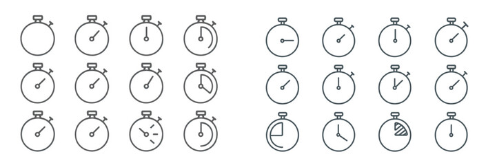 Aufkleber - Collection of various stopwatch illustrations showing different time intervals and designs in a minimalist style