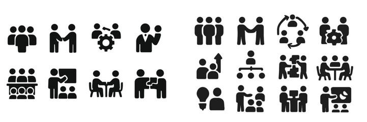 Aufkleber - Collection of diverse business team icons representing various collaboration and communication activities for effective teamwork