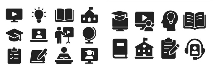 Poster - Educational symbols representing learning, teaching, and technology in a visually appealing layout