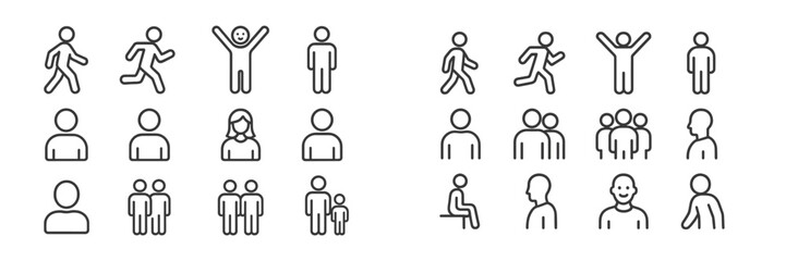 Poster - Simple line icons representing various human figures engaged in different activities and emotions