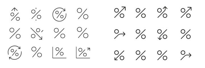 Fototapete - Symbols and shapes featuring various percentage signs and directional arrows arranged in a grid format